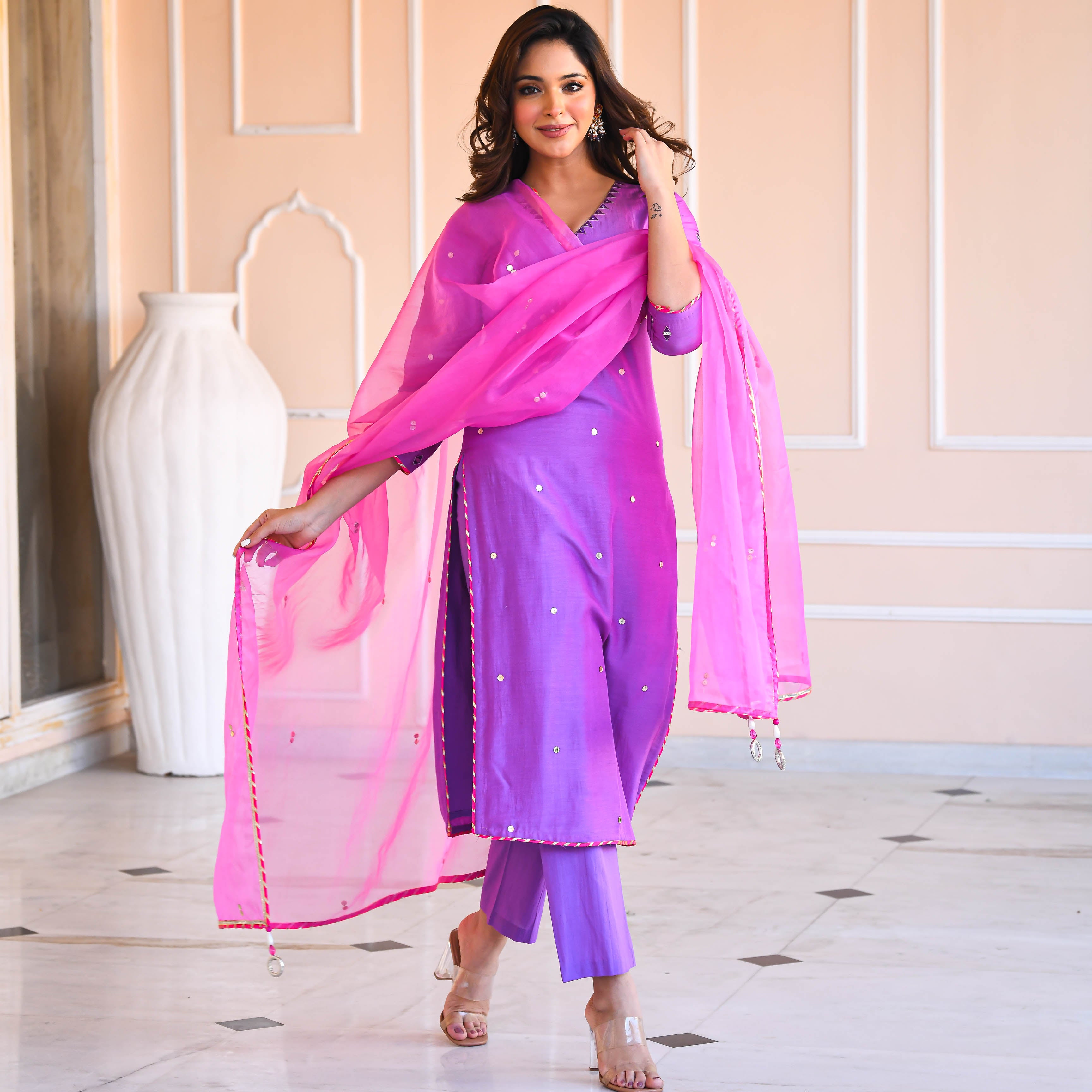 Designer party wear- salwar kameez/ punjabi suit. Purple light velvet  kameez gold and stone work embroidery, pink… | Bridal outfits, Indian  dresses, Beautiful saree